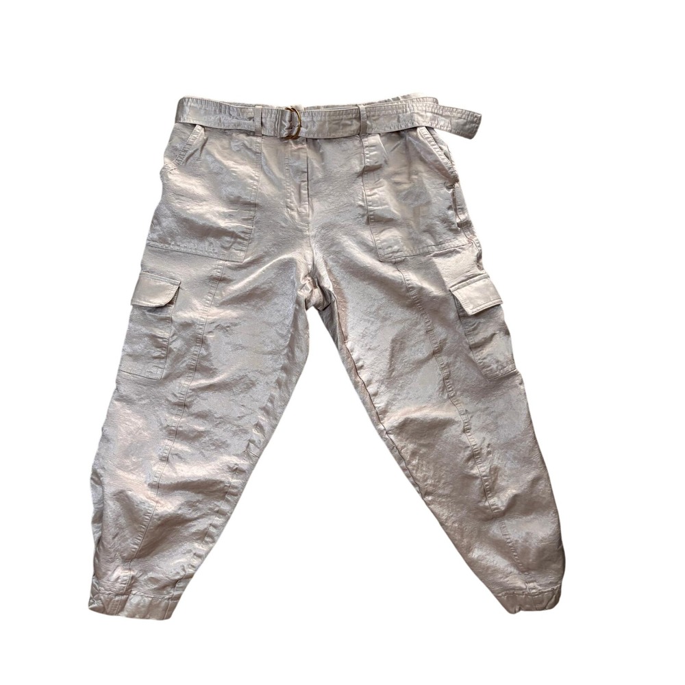 Vintage Metallic Belted DKNY Cargo Pants 8 Champagne Silver Pink